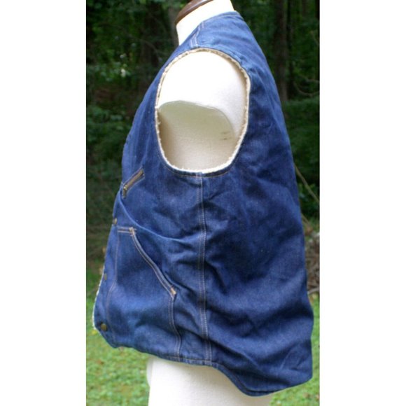 VTG 70s 80s Come On Strong Men L Sherpa Lined Blue Jean Vest Ranch Denim Western - Picture 8 of 15